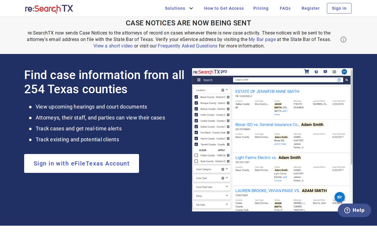 Johnson County case lookup through re SearchTX