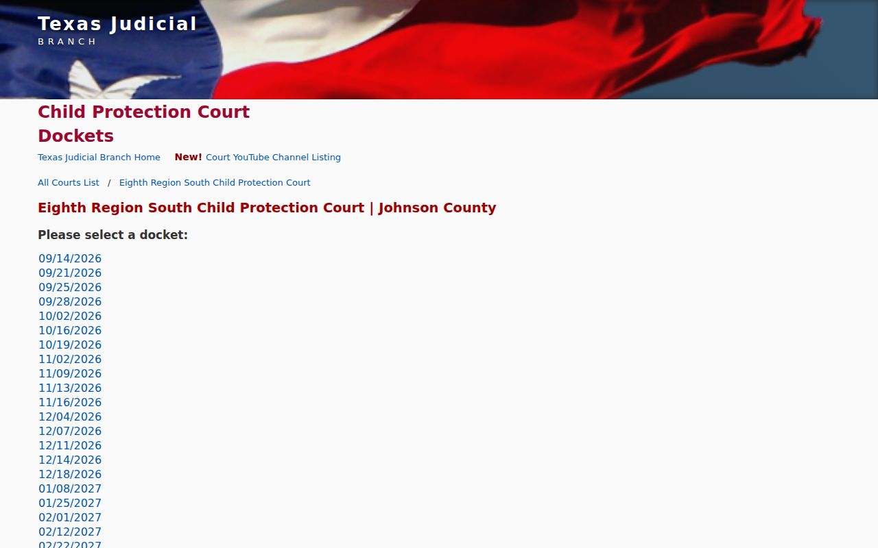 Johnson County court dates on the child protection calendar