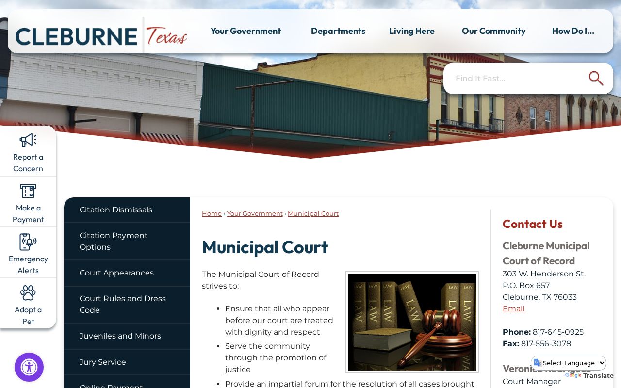 Johnson County Cleburne municipal court record page
