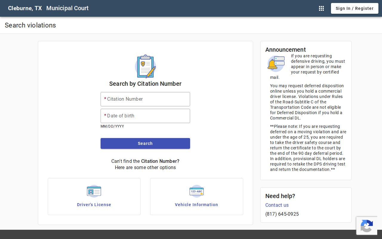 Johnson County Cleburne court docket citation search portal