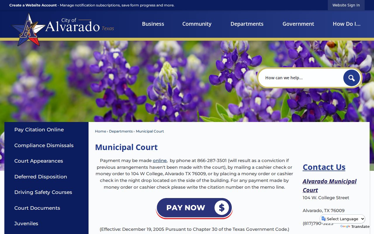 Alvarado Municipal Court docket information in Johnson County