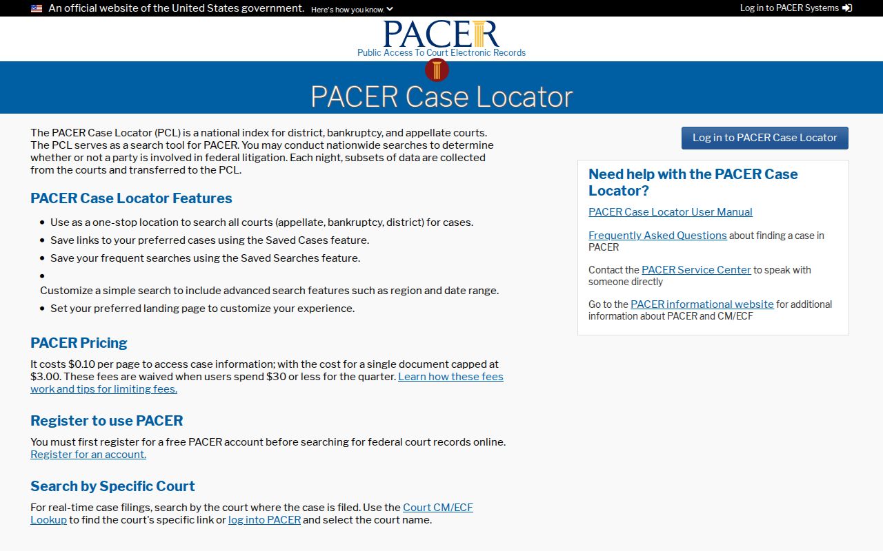 Johnson County federal court docket nationwide PACER Case Locator